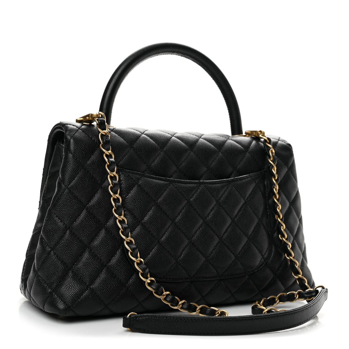 Caviar Quilted Small Coco Handle Flap Black