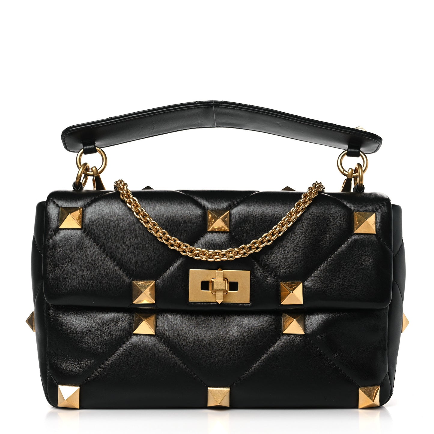 Nappa Large Roman Stud Shoulder Bag Black