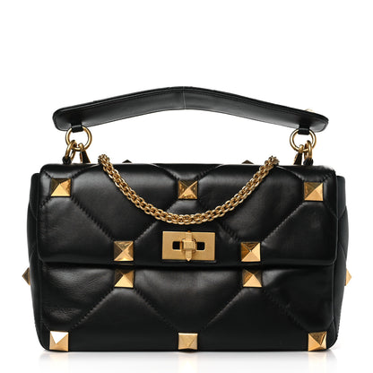Valentino Garavani Nappa Large Roman Stud Shoulder Bag Black 1 of 8