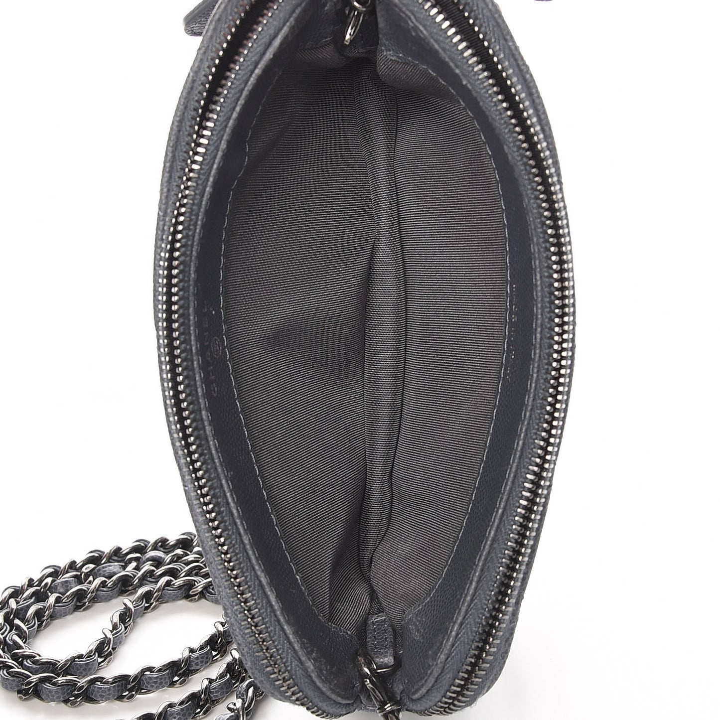 Caviar Quilted Small Clutch With Chain Grey