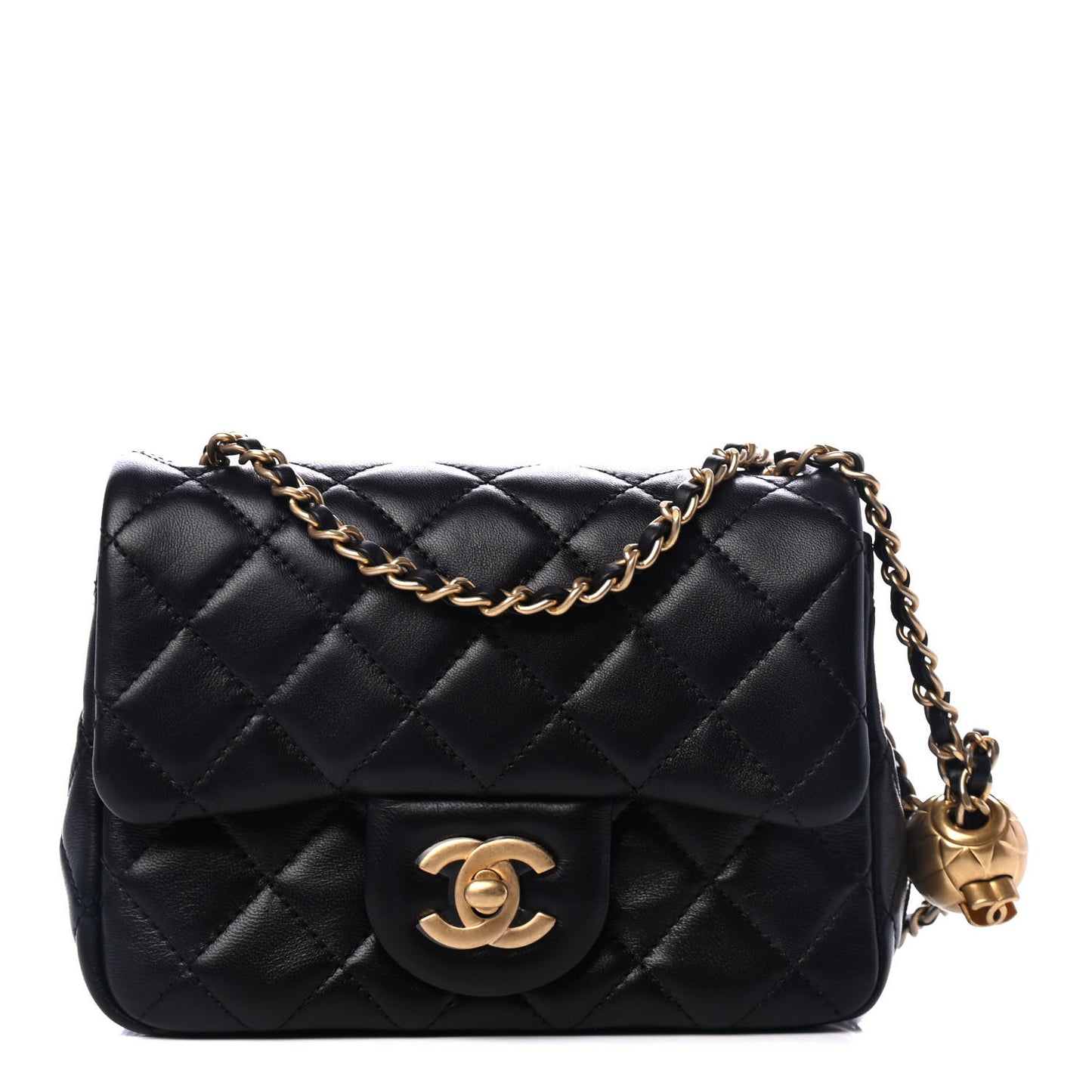 Lambskin Quilted Mini Pearl Crush Flap Black