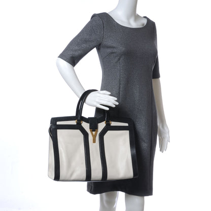 Saint Laurent Leather Large Cabas Chyc Black White 2 of 8