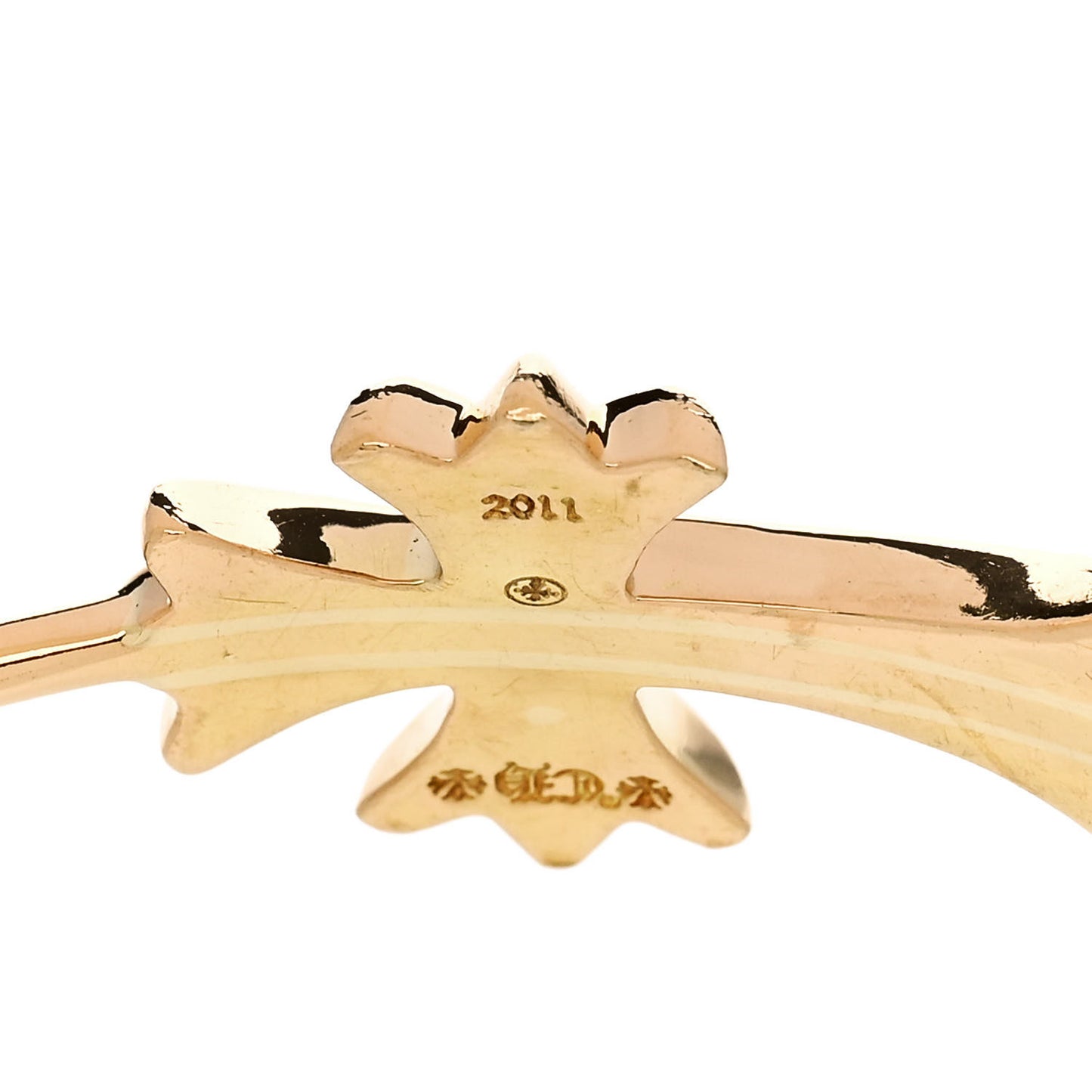 22K Yellow Gold Skinny CH Cross Bangle Bracelet