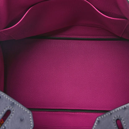 Hermes Ostrich Horseshoe Birkin 30 Gris Agate Rose Pourpre 5 of 12