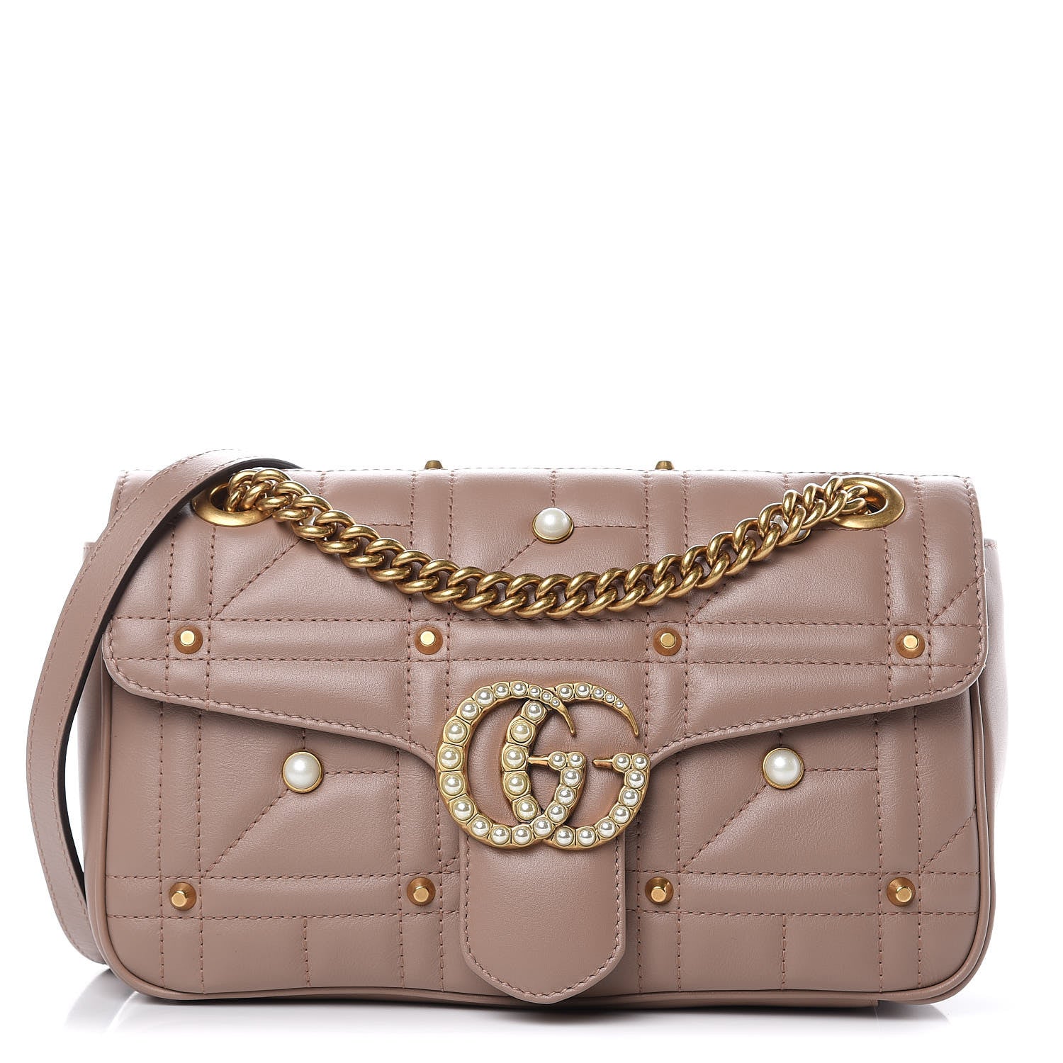 Gucci Calfskin Matelasse Studded Mini Pearly GG Marmont Shoulder Bag Porcelain Rose 1 of 10