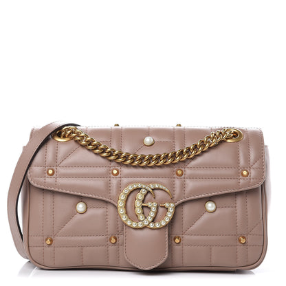 Gucci Calfskin Matelasse Studded Mini Pearly GG Marmont Shoulder Bag Porcelain Rose 1 of 10