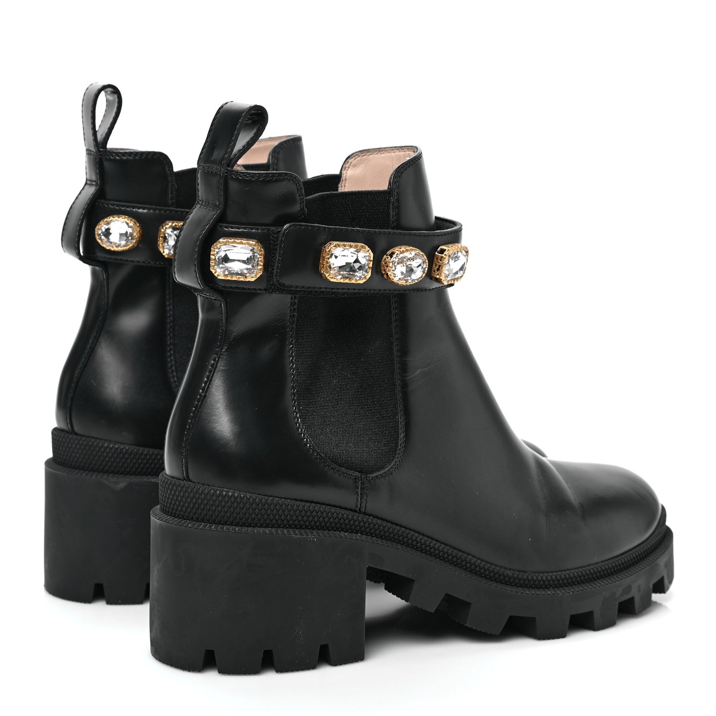 Calfskin Crystal GG Trip Chelsea Ankle Boots 37.5 Black