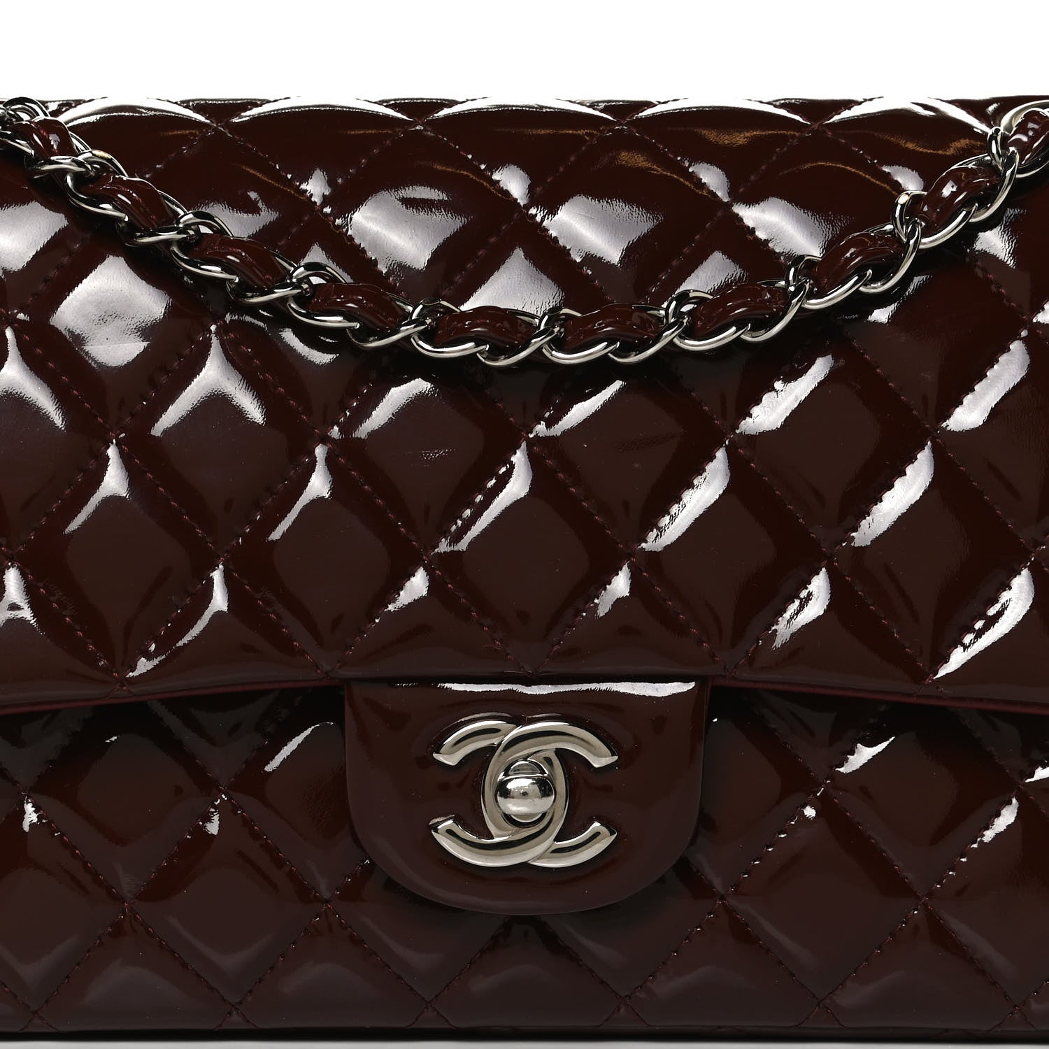 Chanel Patent Calfskin Quilted Medium Double Flap Dark Red 7 of 13