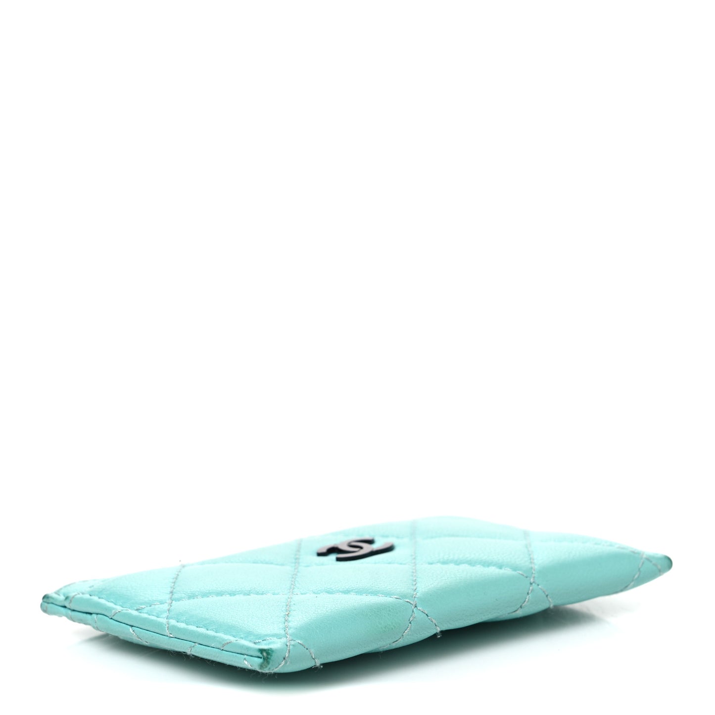Lambskin Quilted Card Holder Turquoise