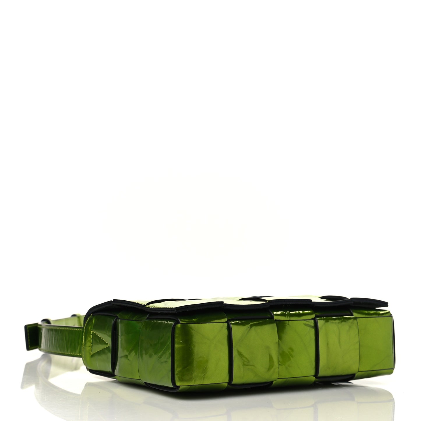 Metallic Crushed Calfskin Maxi Intrecciato Cassette Crossbody Bag Chlorophyll