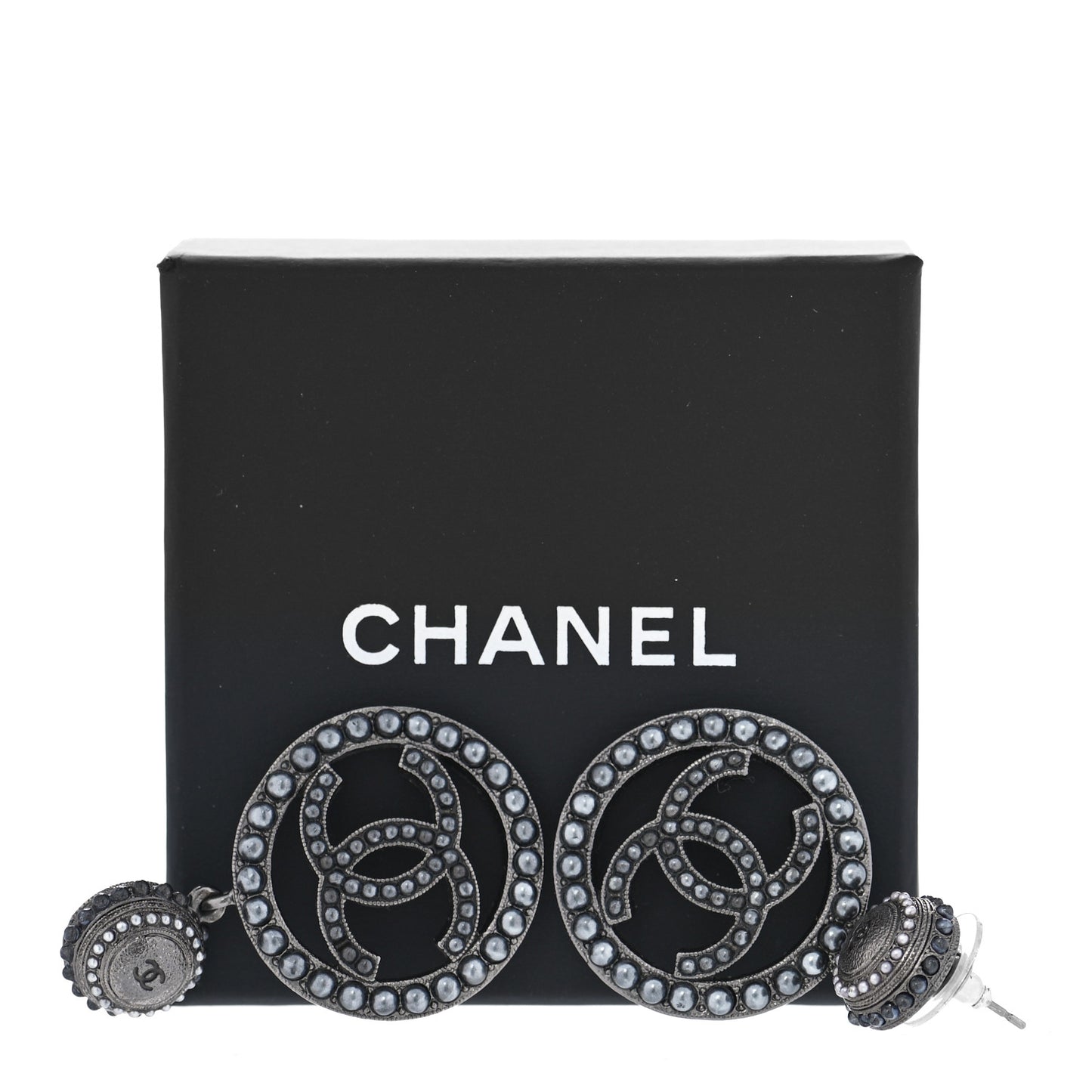 Ruthenium Beaded CC Drop Earrings Dark Grey