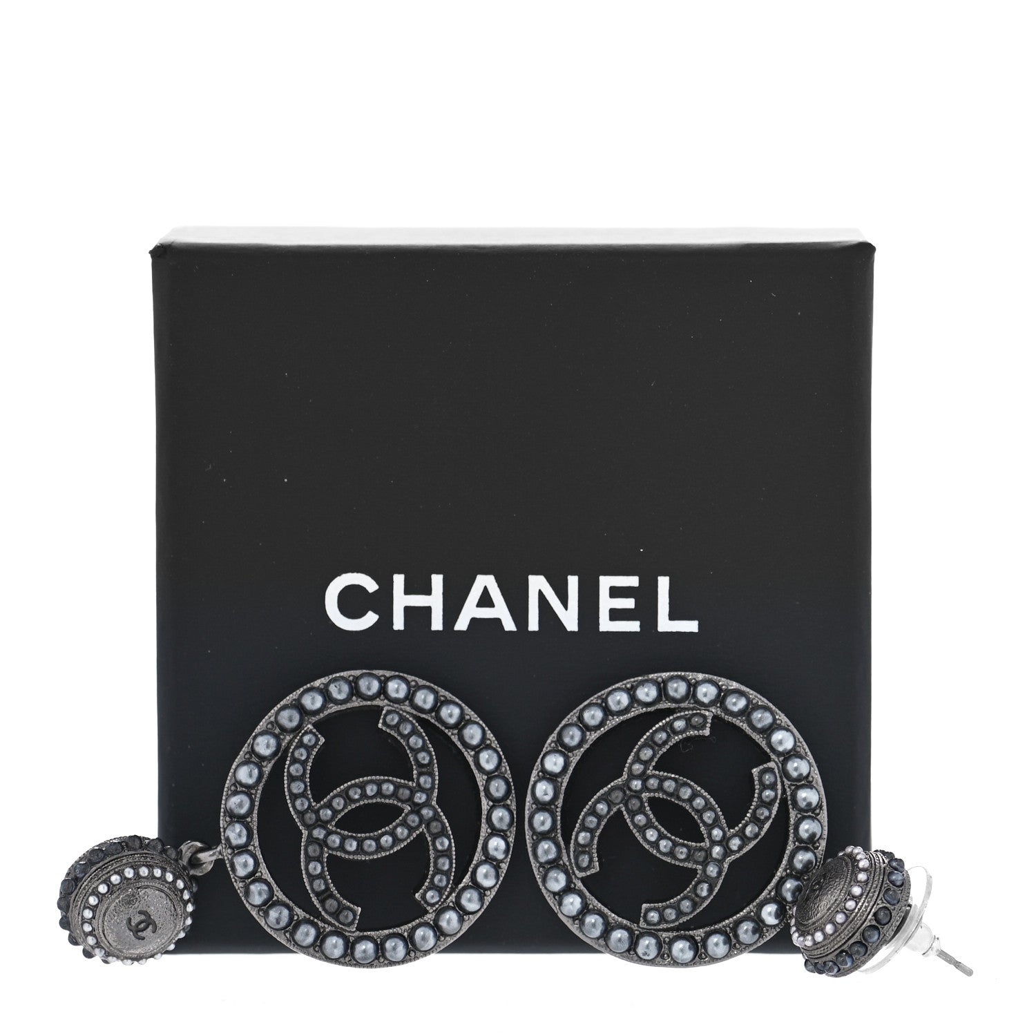 Chanel Ruthenium Beaded CC Drop Earrings Dark Grey 5 of 5