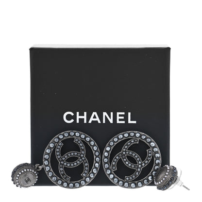 Chanel Ruthenium Beaded CC Drop Earrings Dark Grey 5 of 5