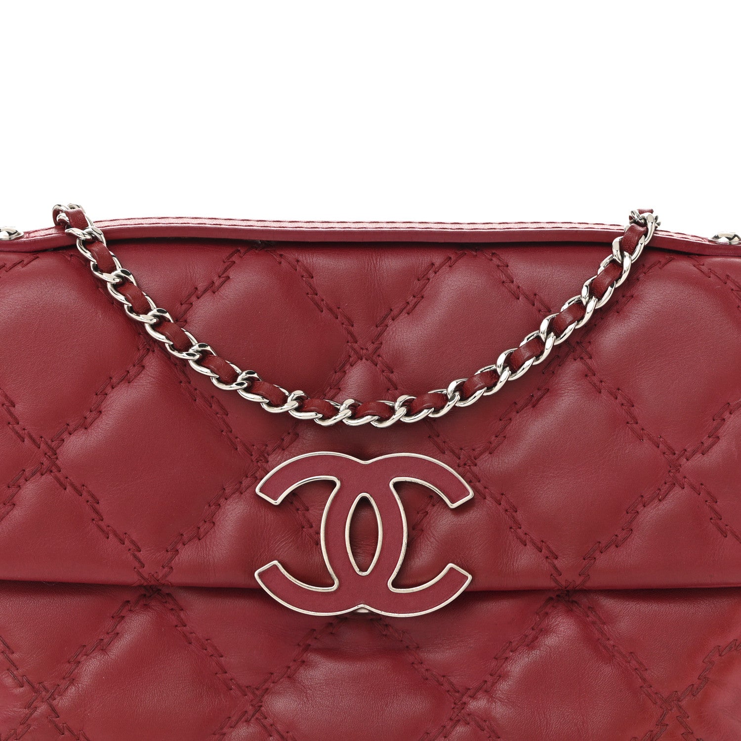 Chanel Calfskin Quilted Double Stitch Hamptons Clutch with Chain Red 8 of 11