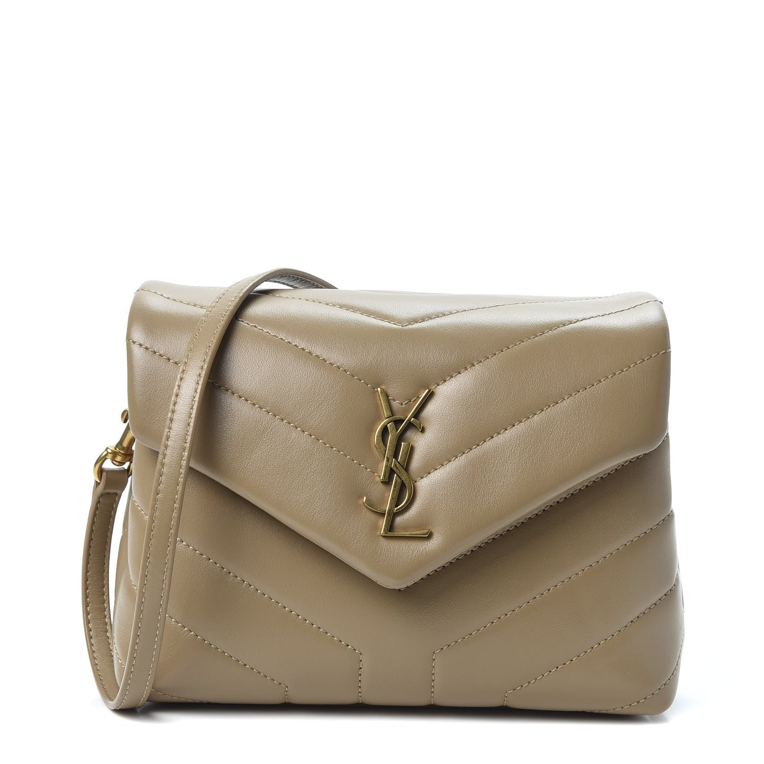Saint Laurent Calfskin Y Quilted Monogram Toy Loulou Crossbody Bag Dark Beige 1 of 10