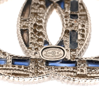 Chanel Tweed Effect CC Earrings Silver Blue Black 4 of 4