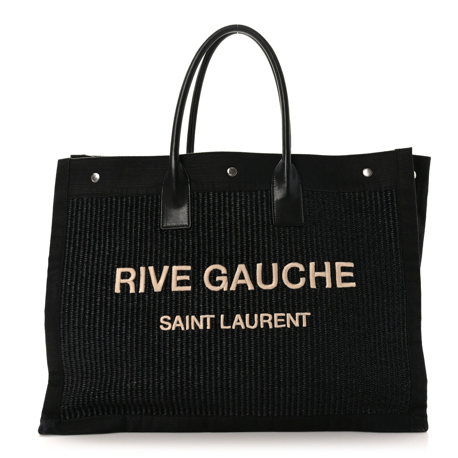 Saint Laurent Raffia Linen Calfskin Rive Gauche Tote Black 1 of 9