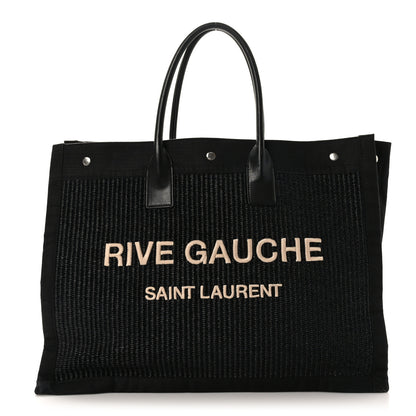 Saint Laurent Raffia Linen Calfskin Rive Gauche Tote Black 1 of 9