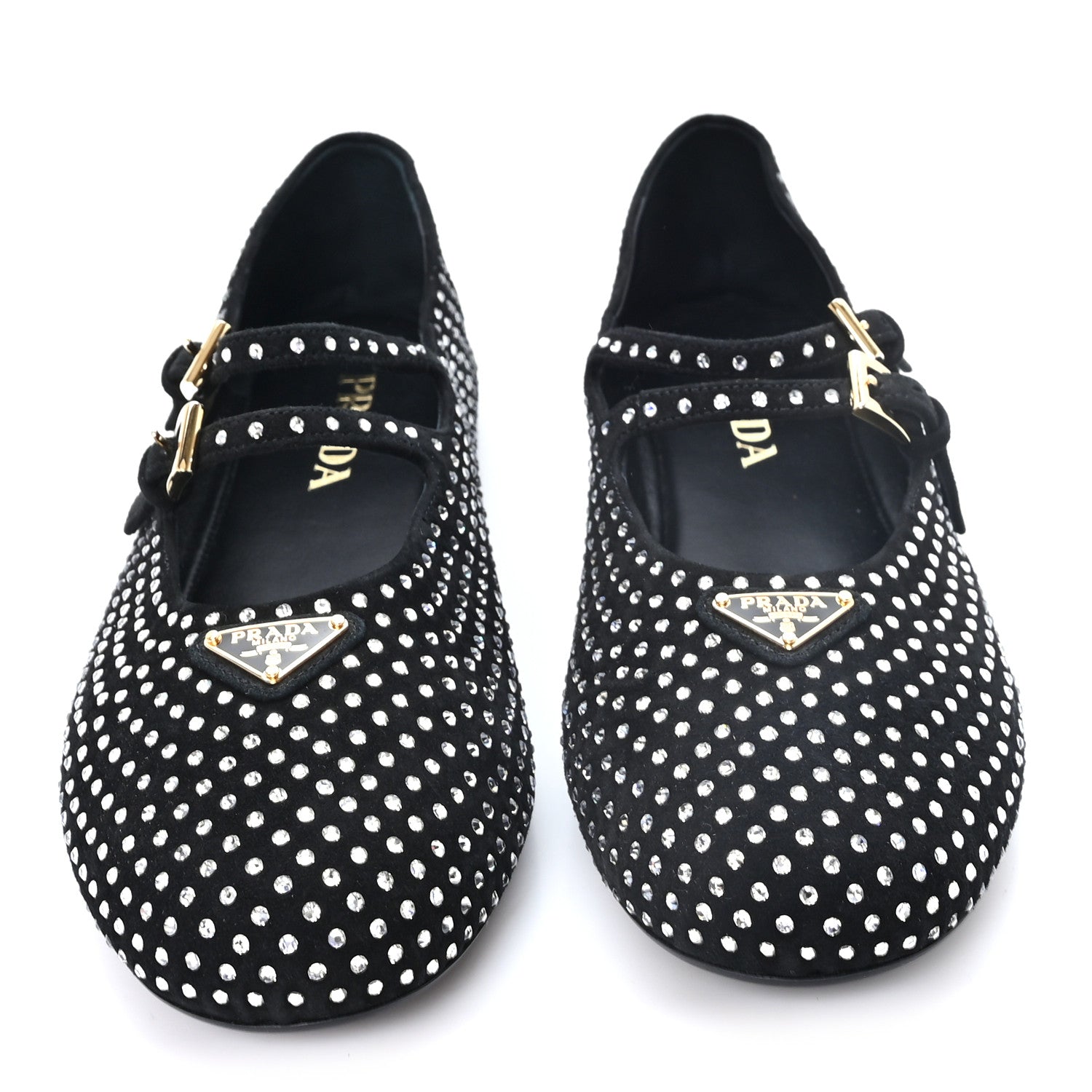 Prada Suede Crystal Ballerina Flats 40 Black 3 of 10