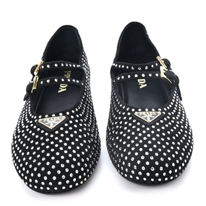 Prada Suede Crystal Ballerina Flats 40 Black 3 of 10