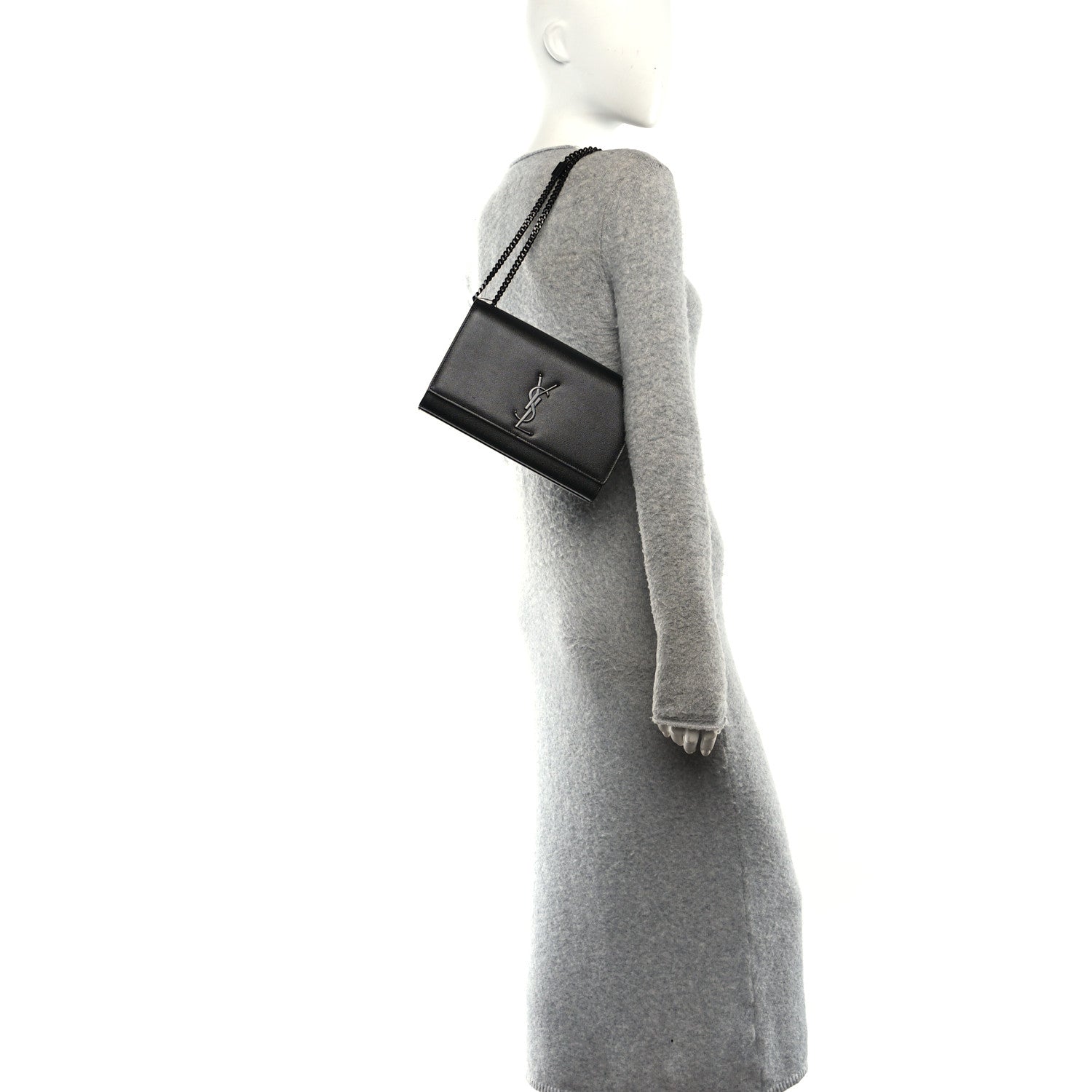 Saint Laurent Grain De Poudre Medium Classic Monogram Monochrome Kate Satchel Black 2 of 10