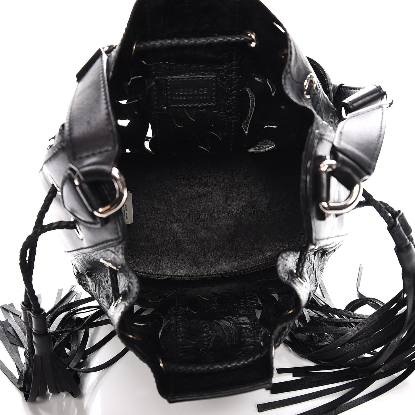 Calfskin Laser Cut Drawstring Bag Black