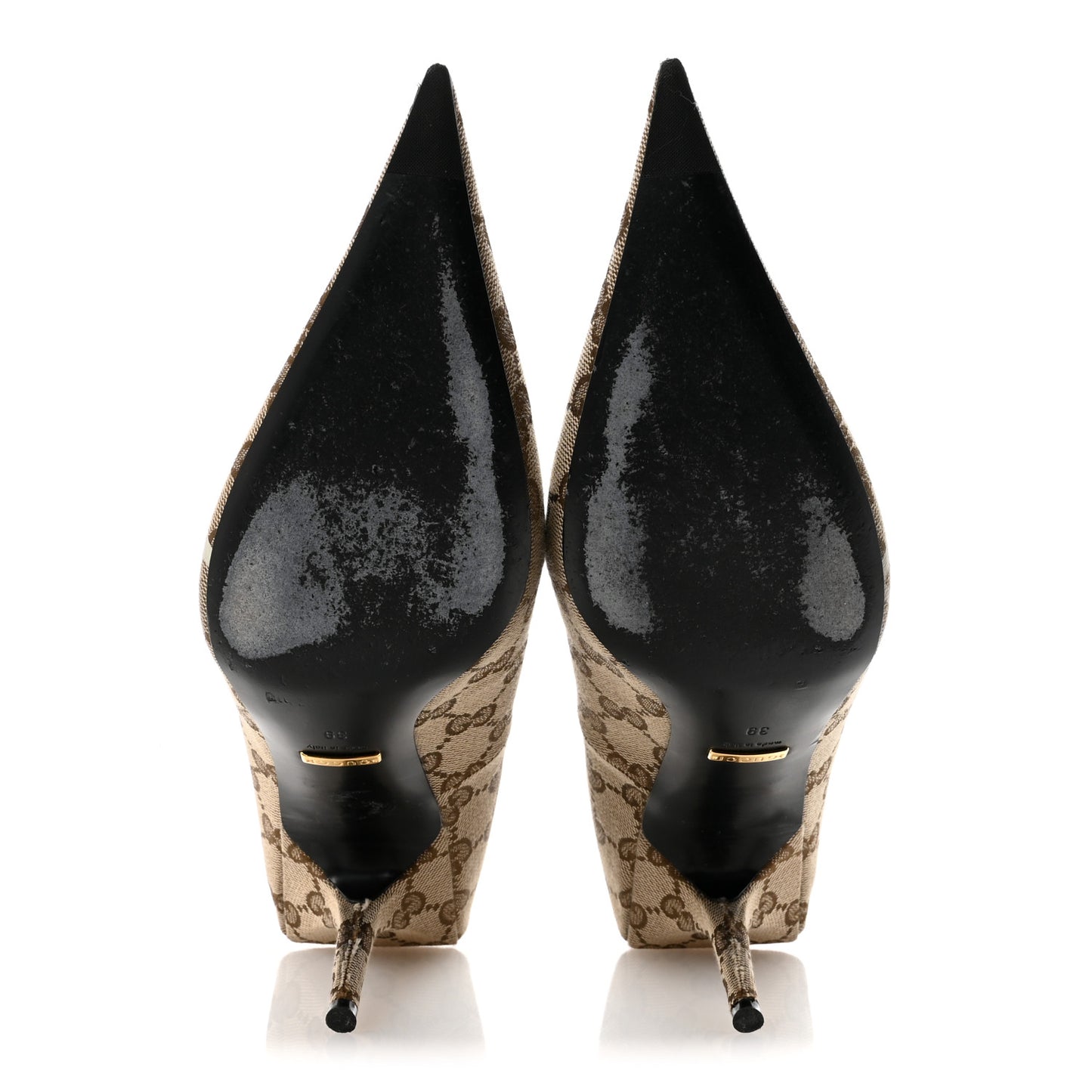 X GUCCI GG Monogram Square Knife 80mm Pumps 39 Beige Ebony