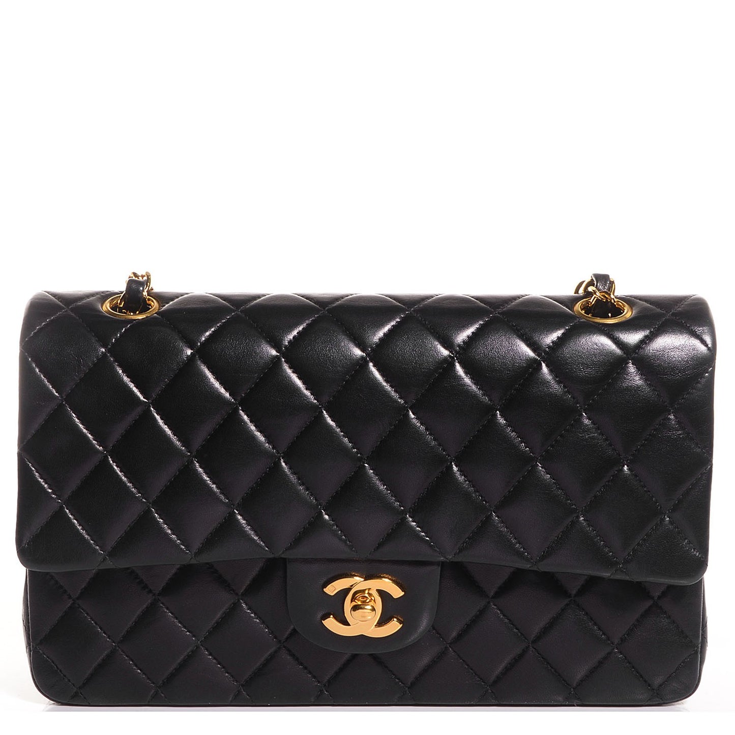 Lambskin Medium Double Flap Black
