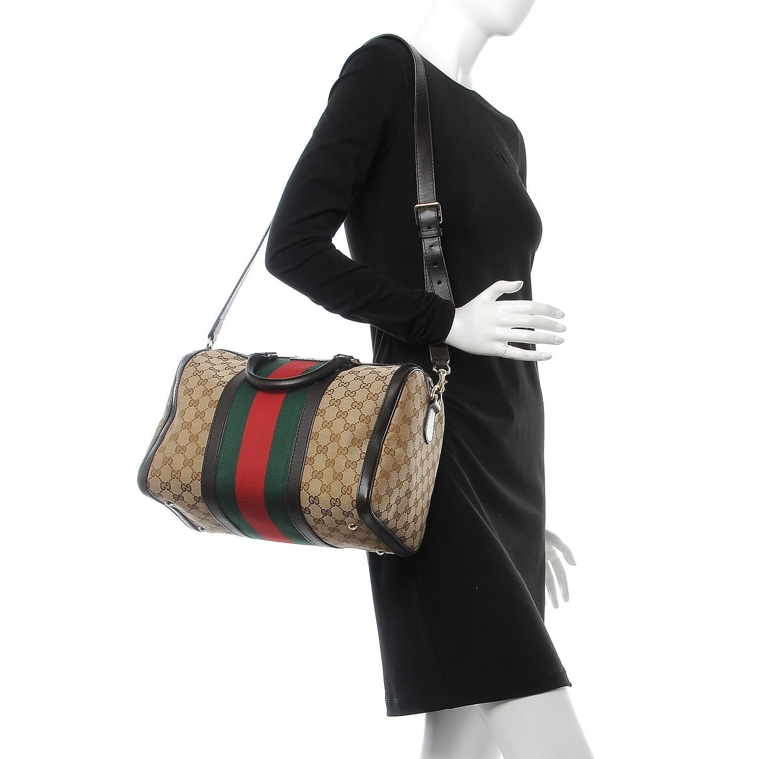 Gucci Monogram Vintage Web Medium Boston Dark Brown 3 of 8