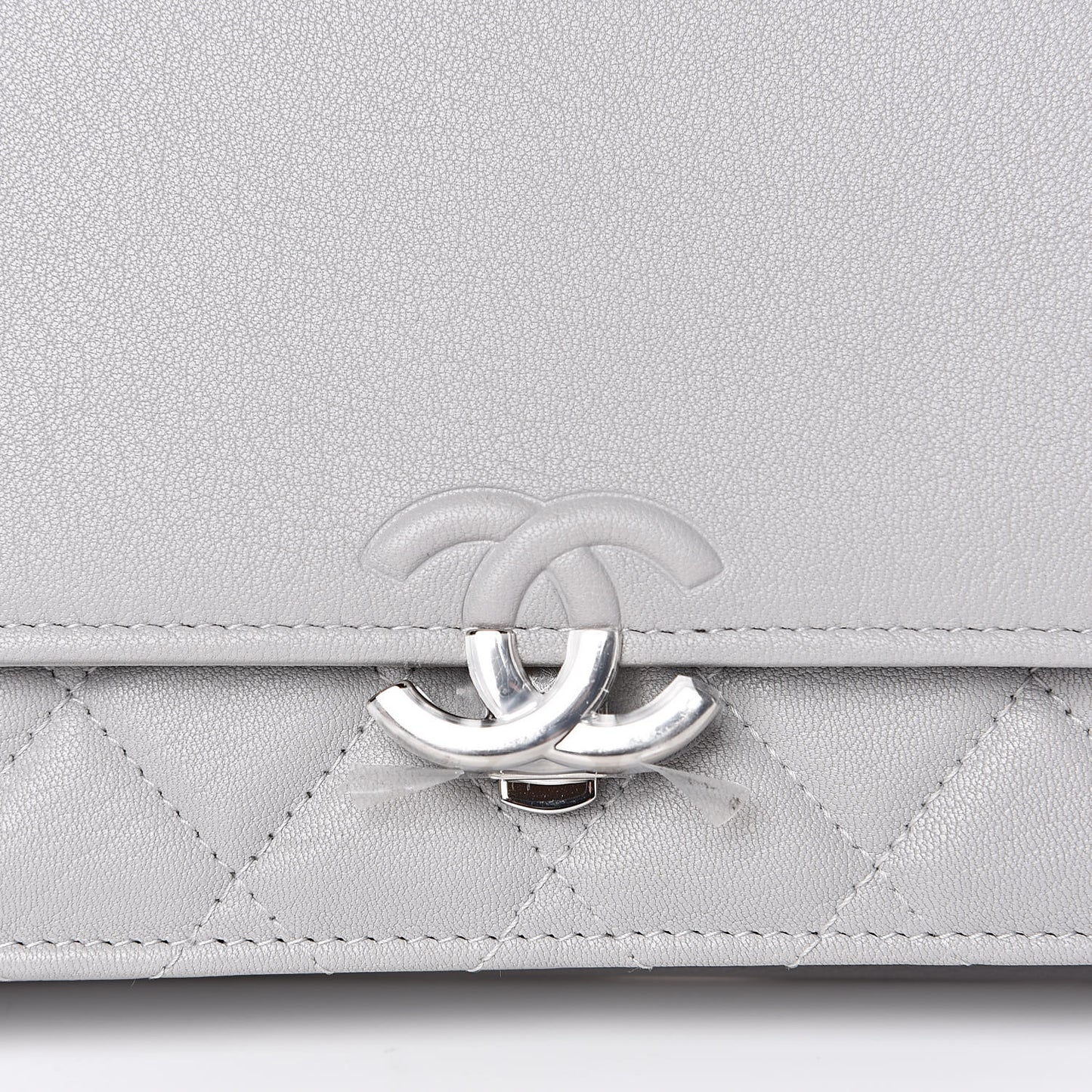 Grained Calfskin Quilted CC Box Wallet On Chain WOC Grey
