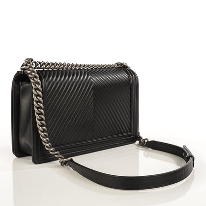 Chanel Calfskin Chevron Quilted Large Boy Flap Black 3 of 9
