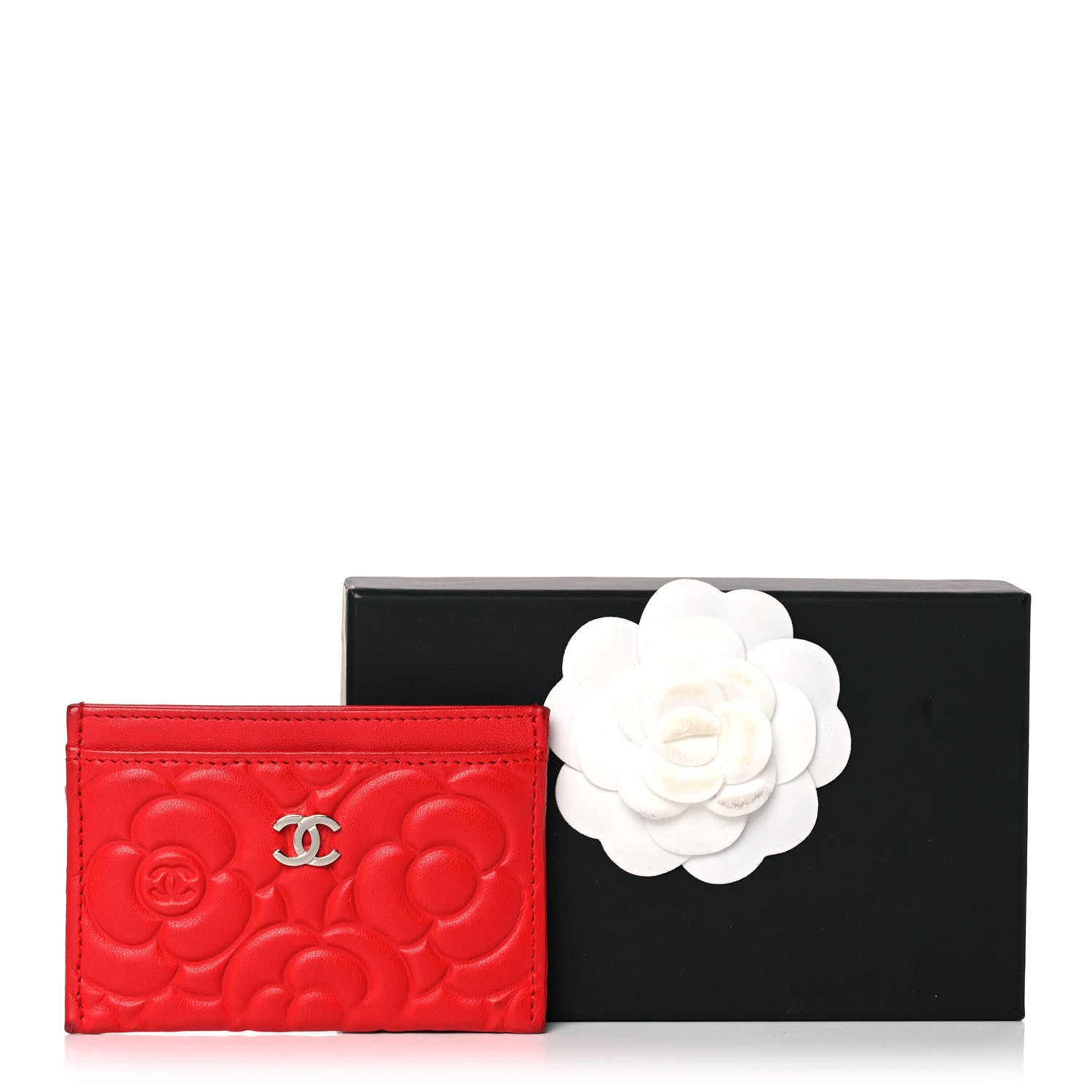 Chanel Lambskin Camellia Embossed Card Holder Red 14 of 14