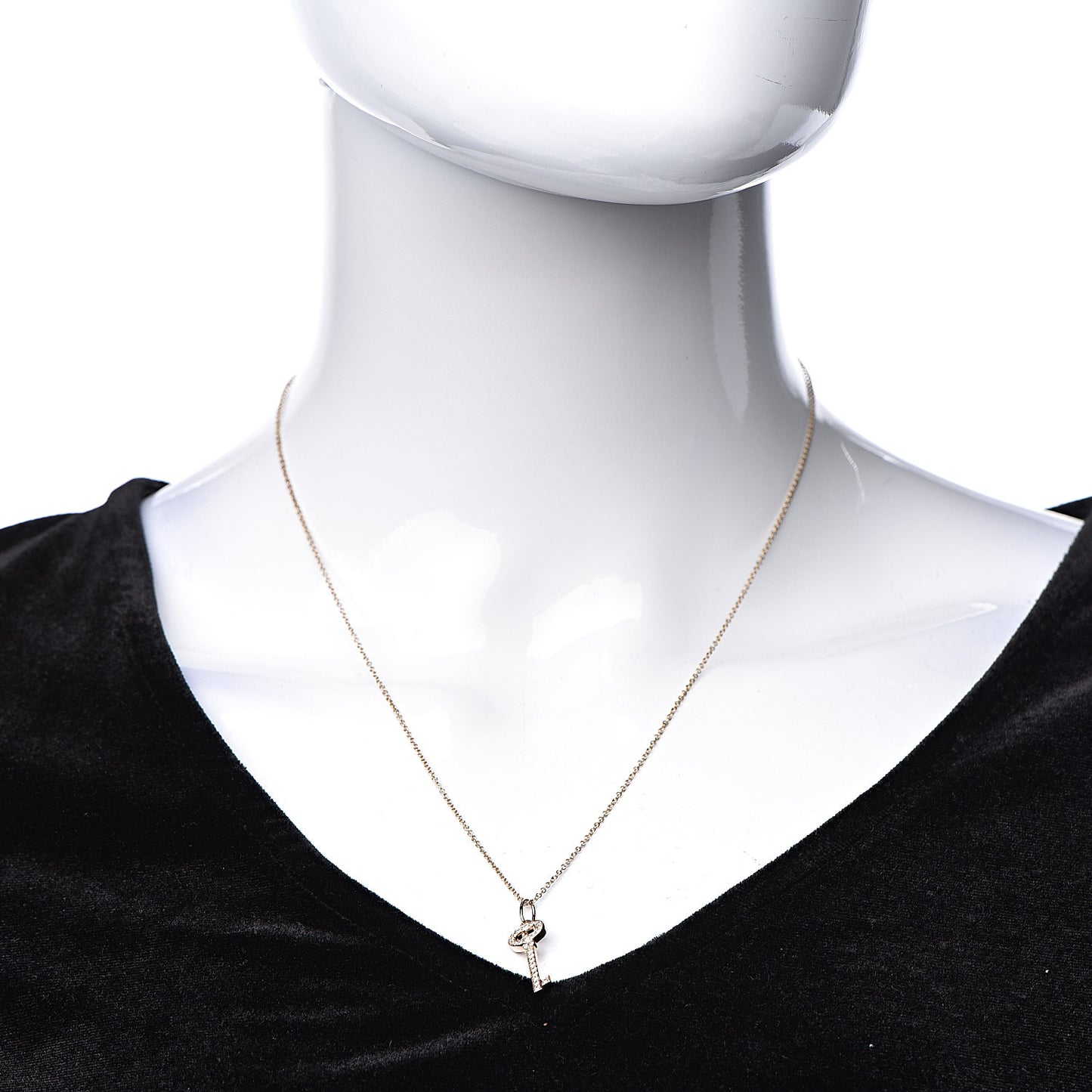 18K Rose Gold Diamond Mini Vintage Oval Key Pendant Necklace
