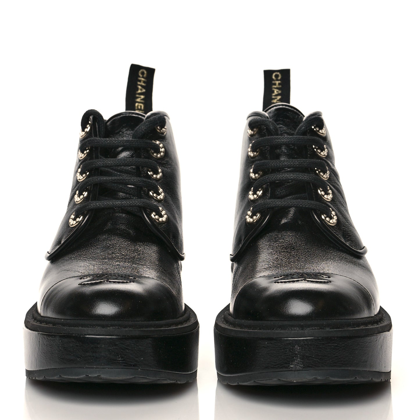 Shiny Calfskin Pearl Lace Up Combat Short Boots 38 Black