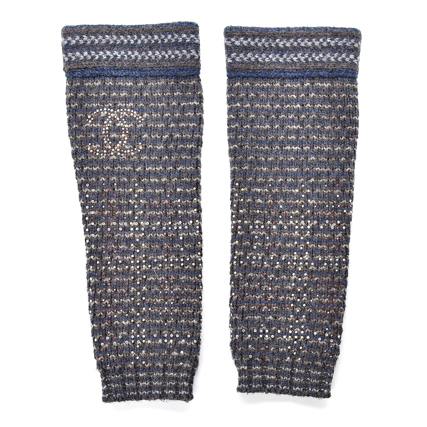 Chanel Wool Linen Crystal CC Fingerless Gloves Multicolor 1 of 5