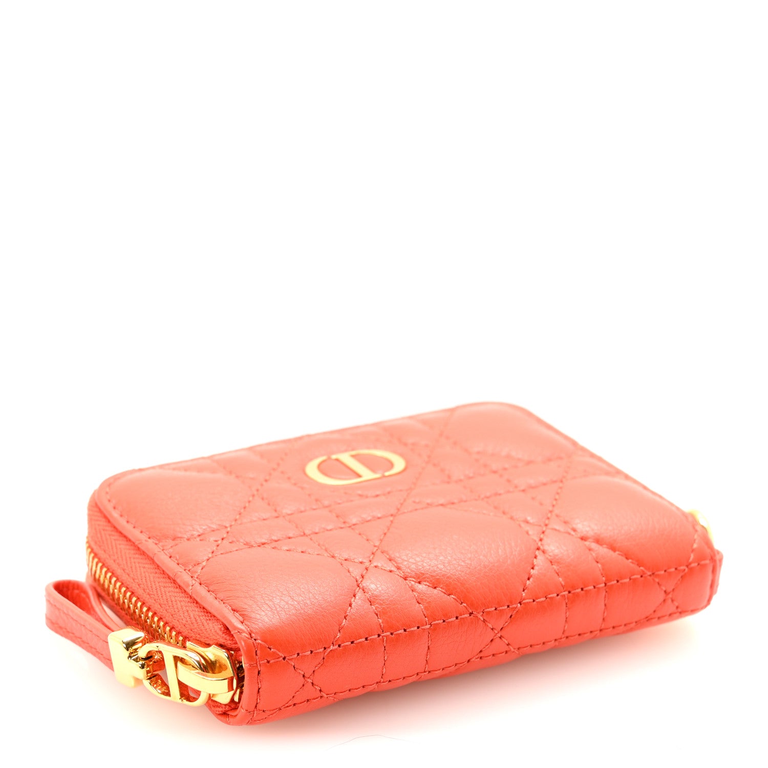 Christian Dior Grained Calfskin Supple Cannage Caro Compact Wallet  Orange 4 of 7