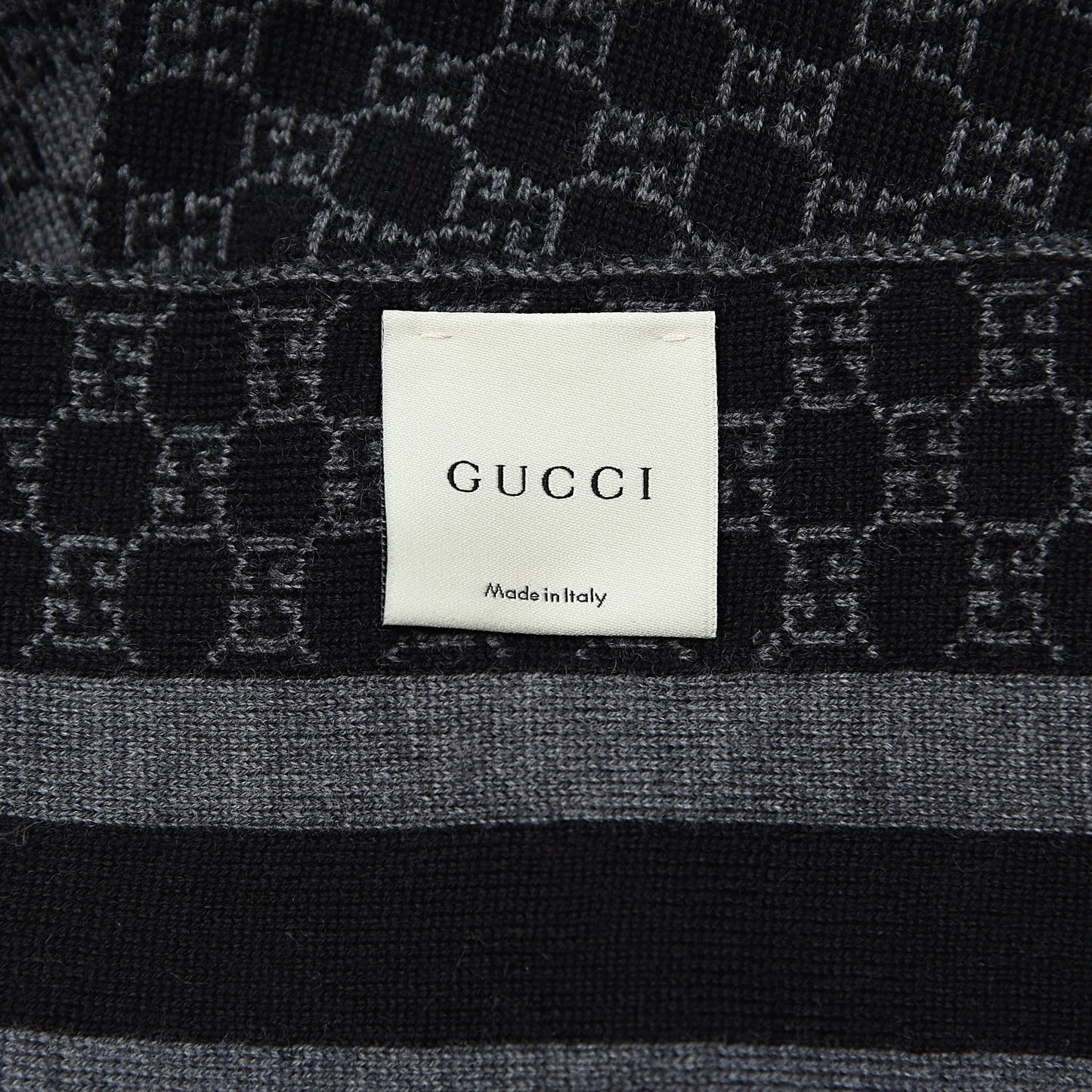 Wool Tricot GG Monogram Web New Lunicart Scarf Grey Black