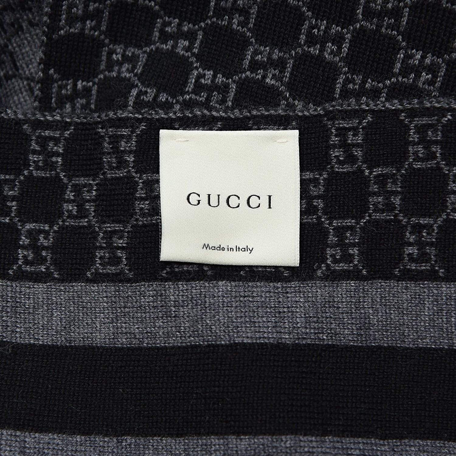 Gucci Wool Tricot GG Monogram Web New Lunicart Scarf Grey Black 5 of 5