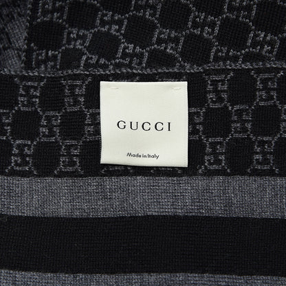 Gucci Wool Tricot GG Monogram Web New Lunicart Scarf Grey Black 5 of 5