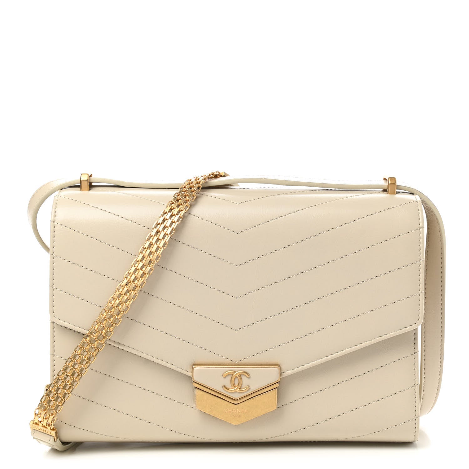 Chanel Calfskin Chevron Quilted Medal Flap Beige 1 of 10