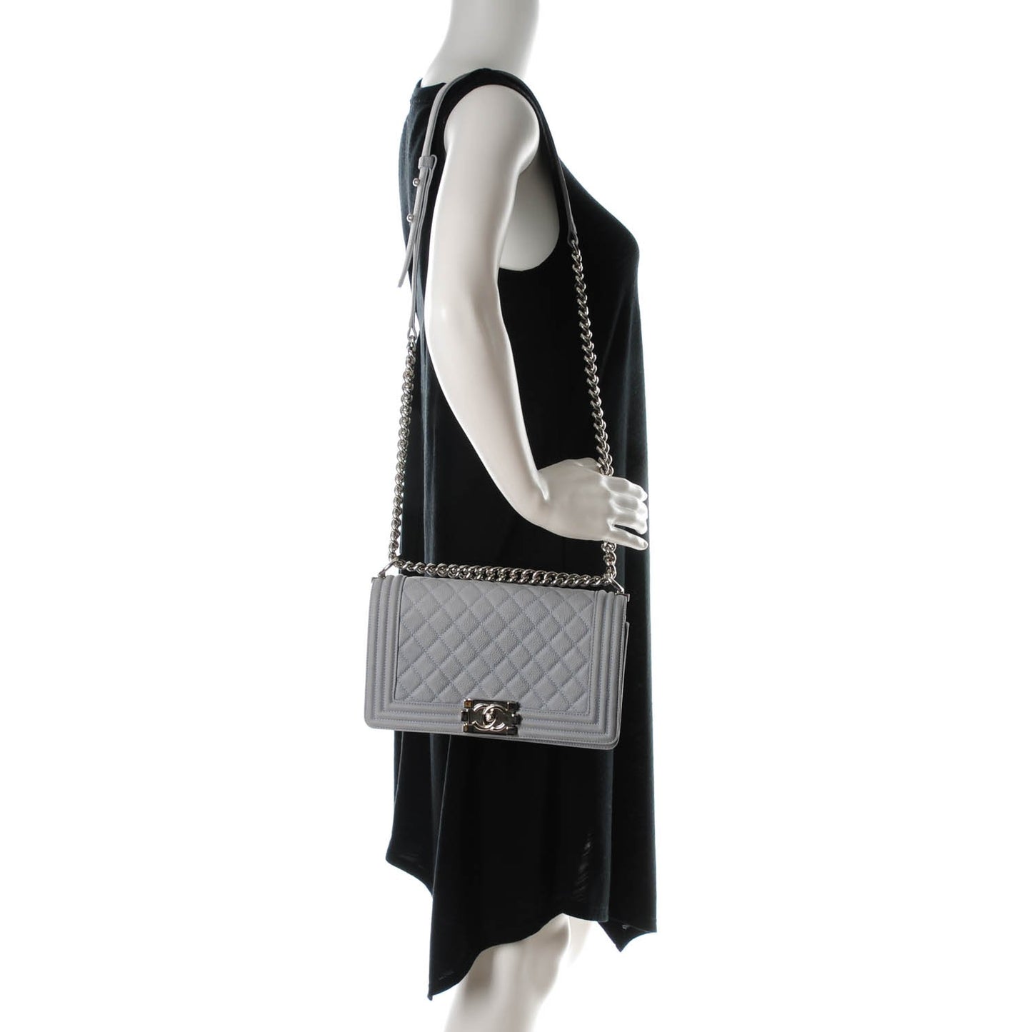 Iridescent Caviar Quilted Medium Boy Flap Light Grey