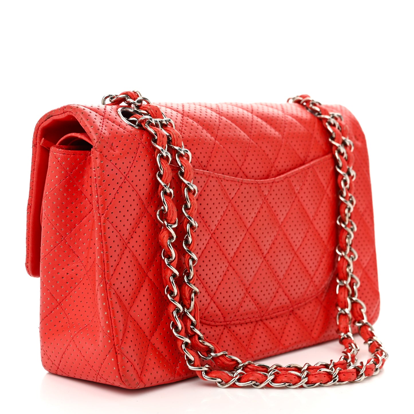 Lambskin Perforated Medium Double Flap Red