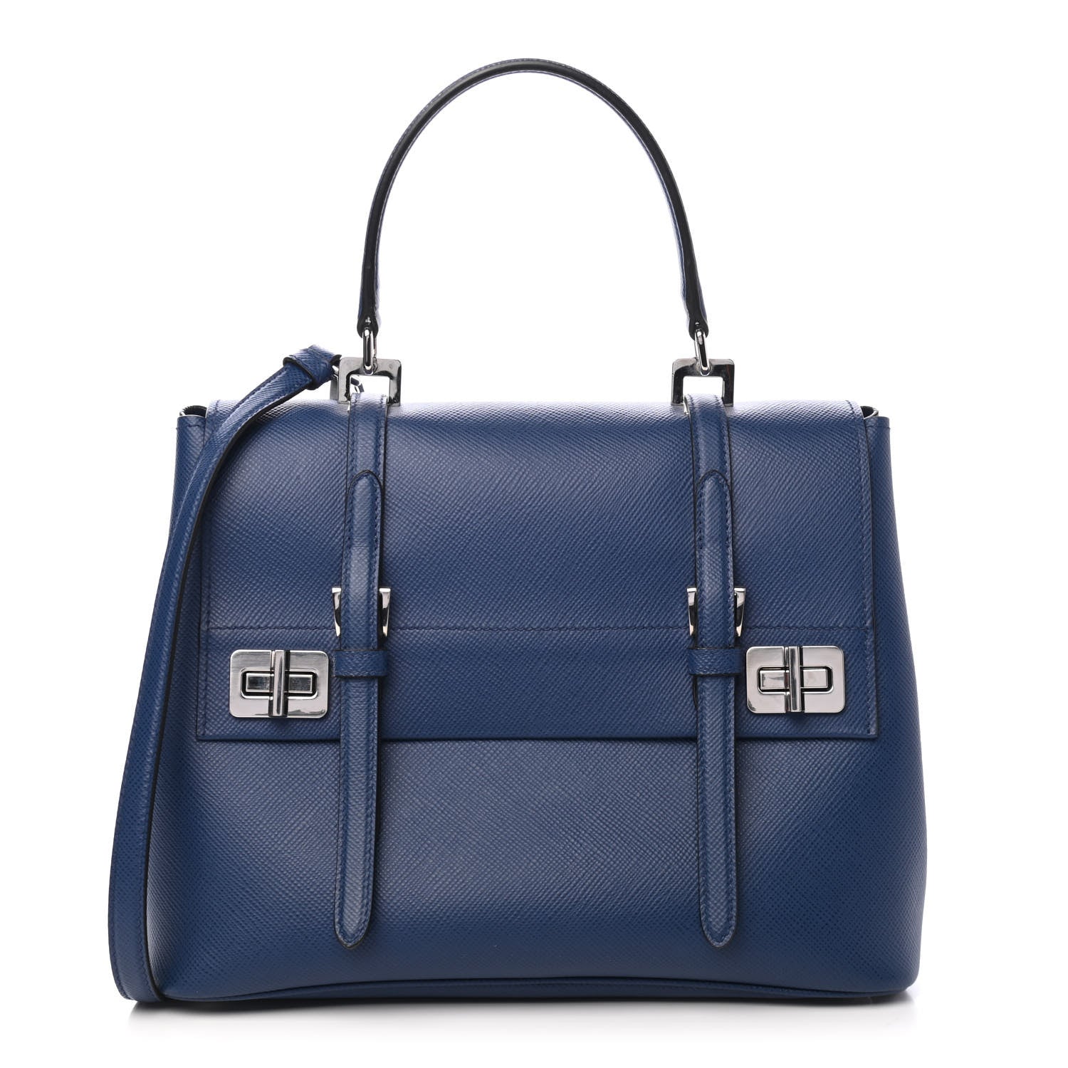 Prada Saffiano Cuir Convertible Top Handle Tote Bleuette 1 of 8