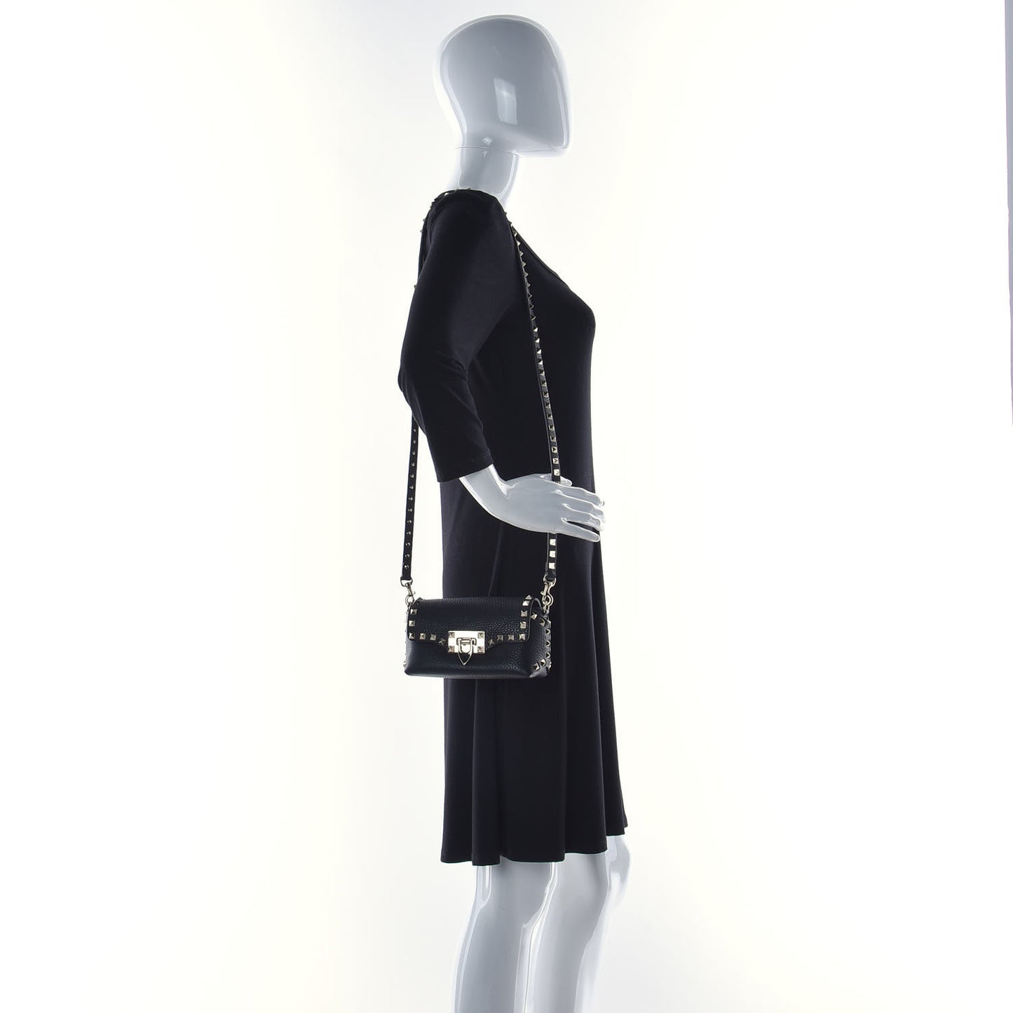 Pebbled Calfskin Mini Rockstud Crossbody Bag Black