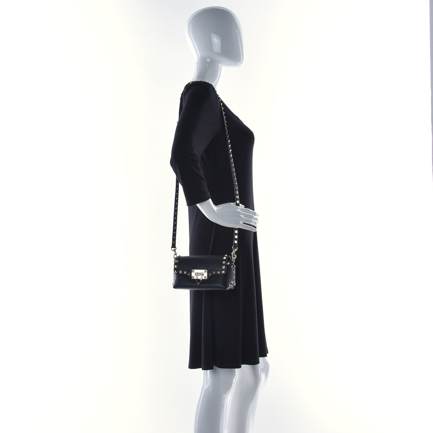 Valentino Garavani Pebbled Calfskin Mini Rockstud Crossbody Bag Black 3 of 9