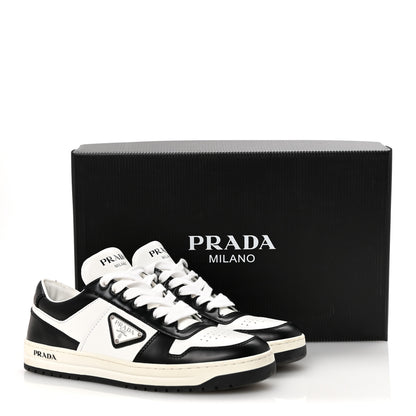 Prada Vitello Sport Spazzolato Rois Triangle Logo Womens Downtown Low Top 30mm Sneakers 37.5 White Black 10 of 10
