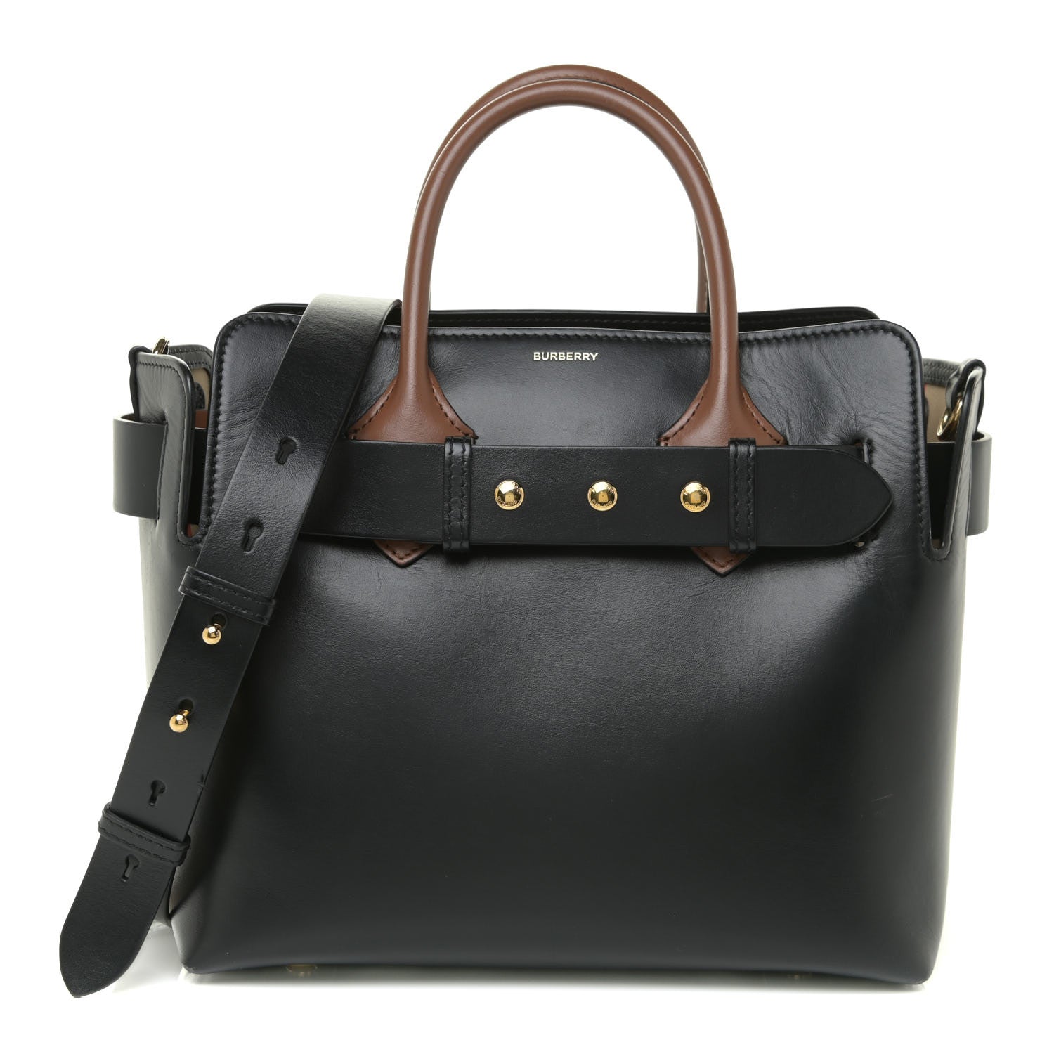 Burberry Soft Grain Calfskin Small Belt Bag Black Tan 1 of 22