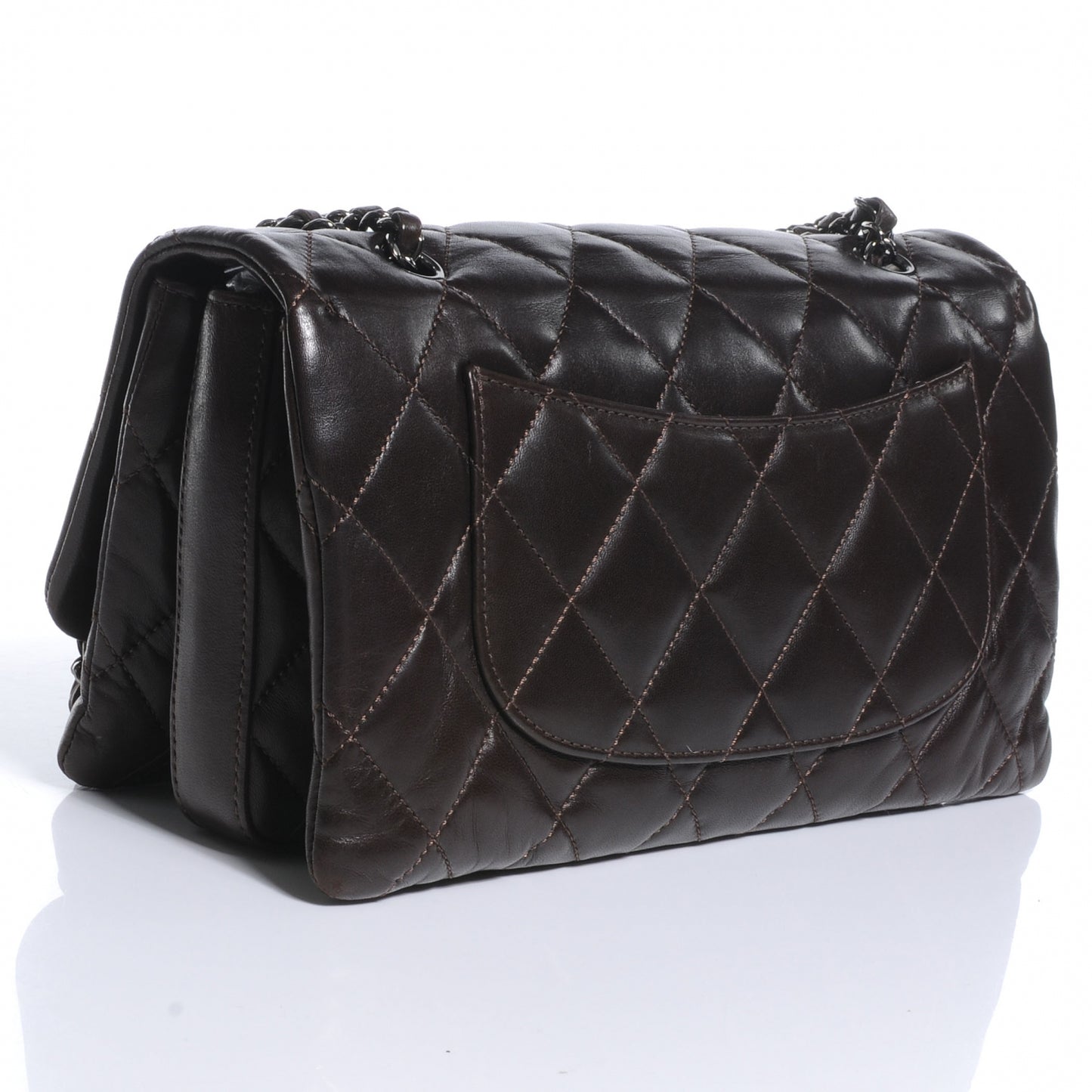 Lambskin Quilted 3 Large Flap Dark Brown