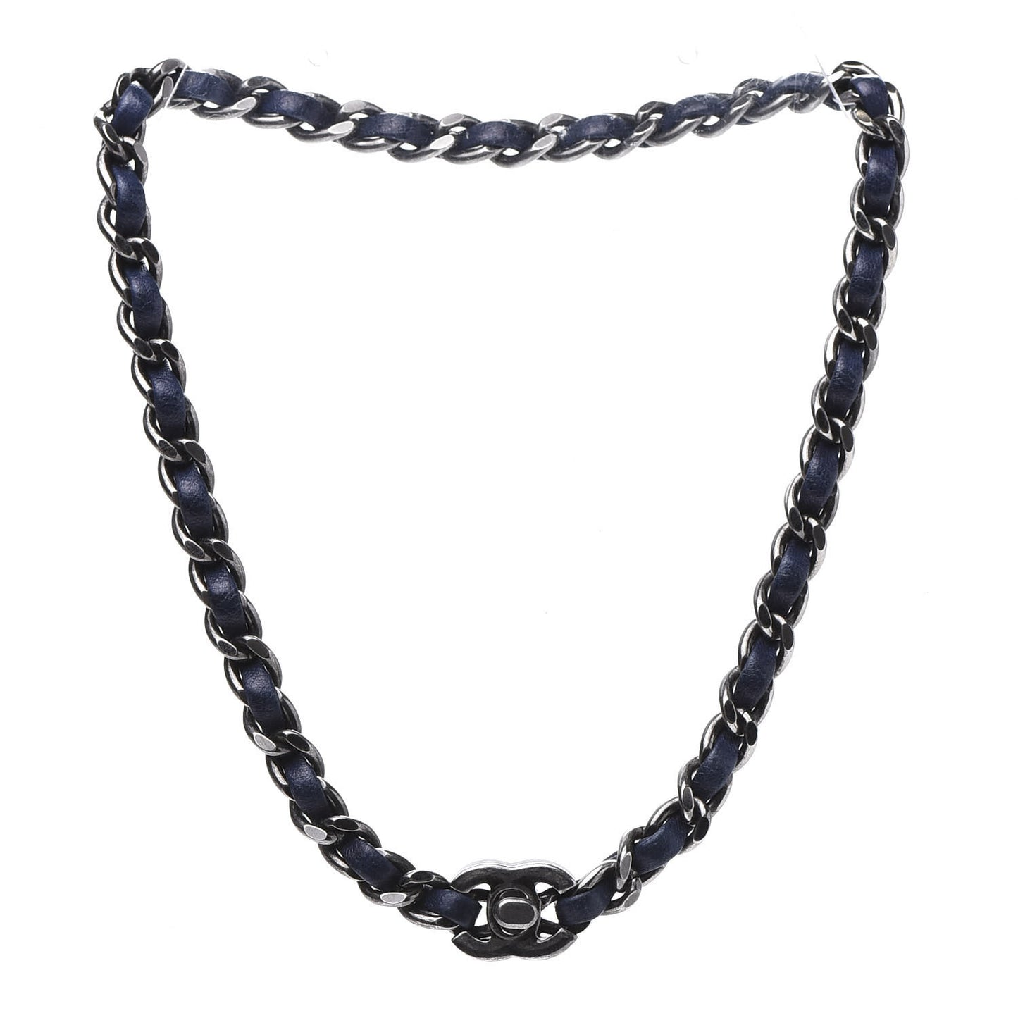 Lambskin CC Turnlock Choker Necklace Navy Blue