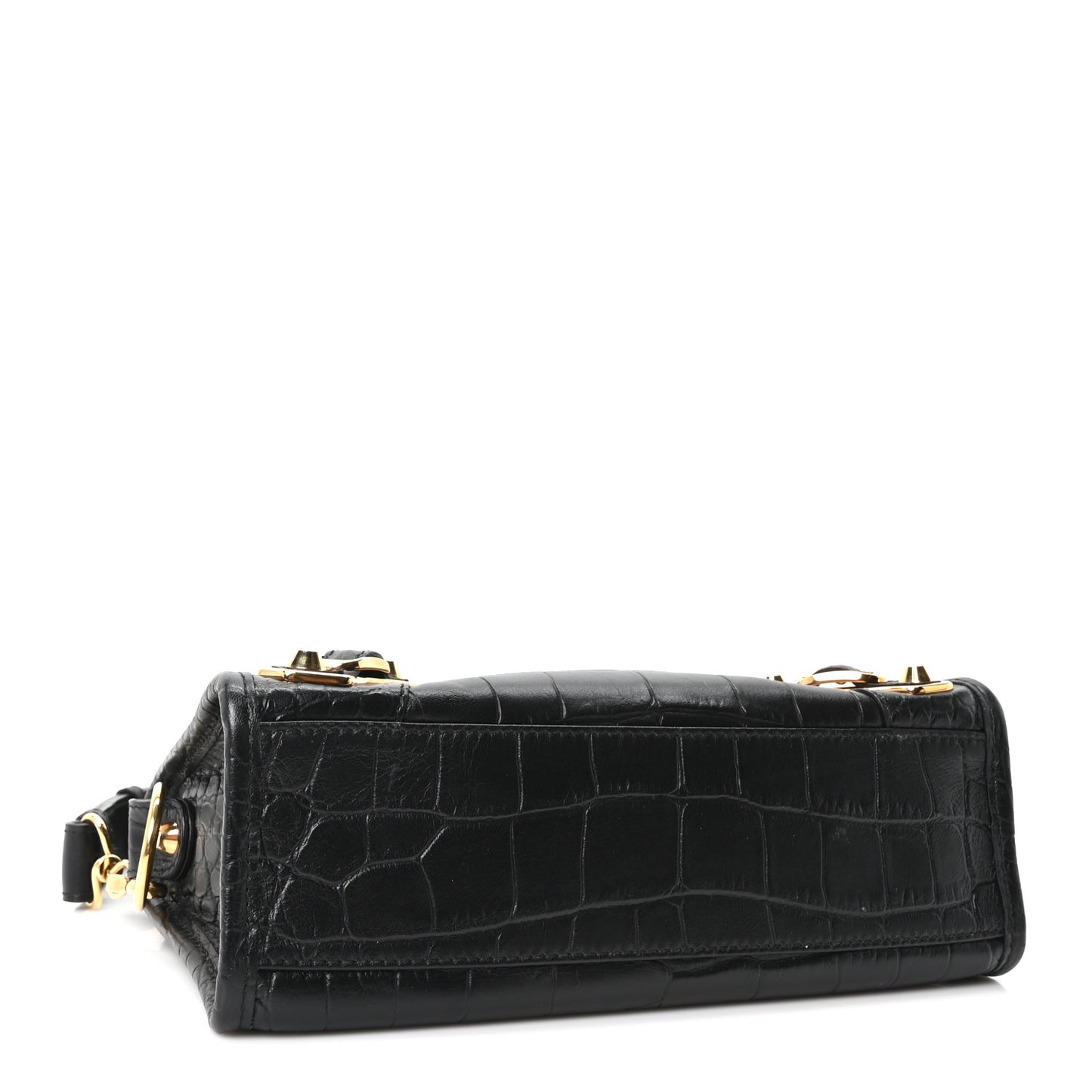 Calfskin Crocodile Embossed Gold Metallic Edge Hardware Mini City Black